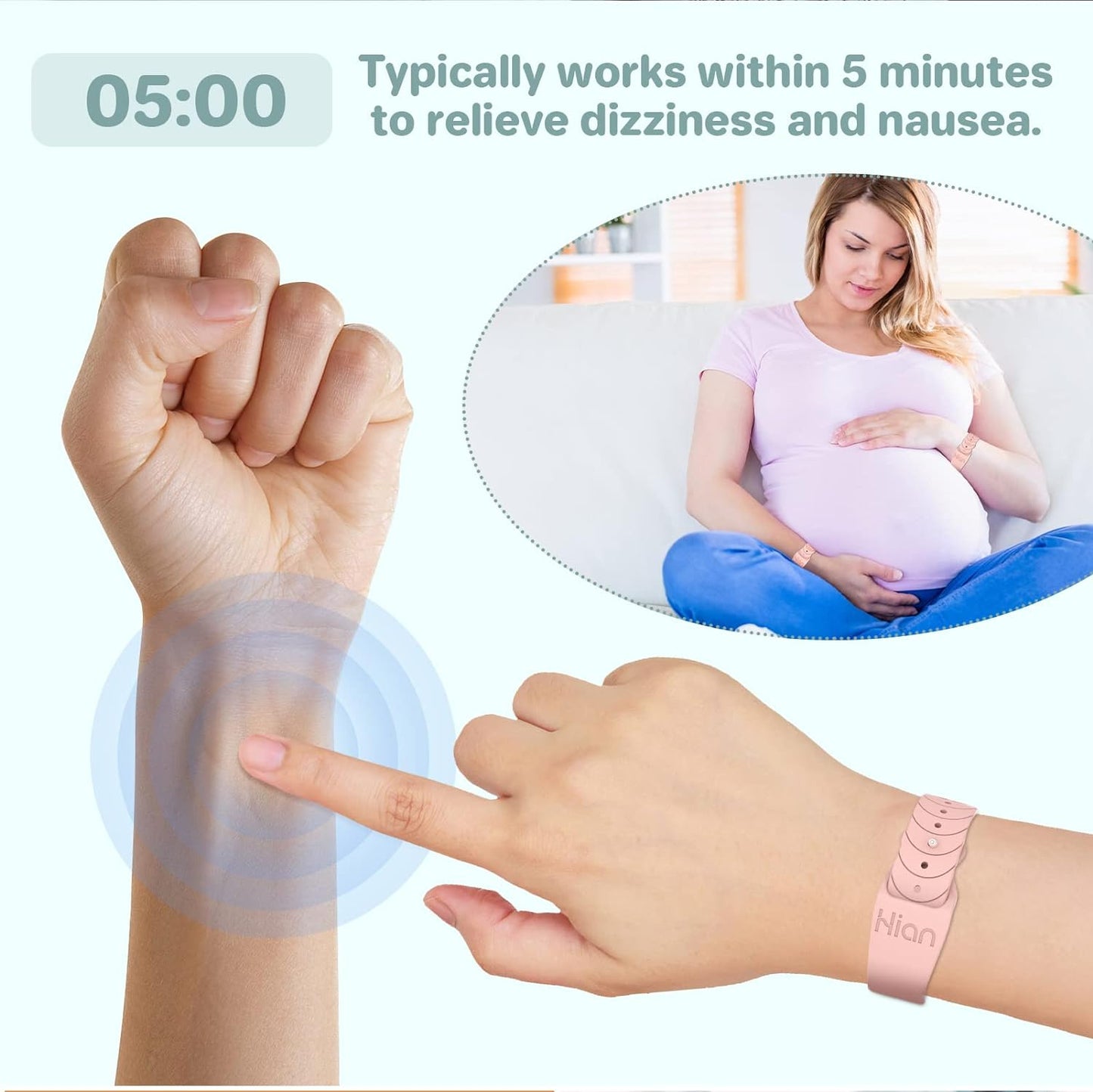 Motion Sickness Bands Anti Nausea Acupressure Wristband Sea Sickness Wristbands Nausea Bands Natural Relief Motion & Morning Sickness -（2 Pairs White