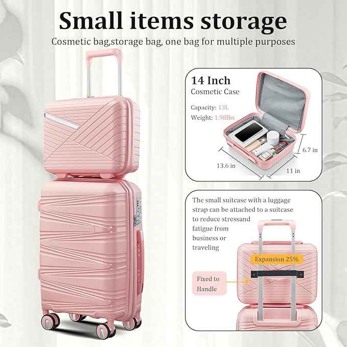 4 Piece Expandable Hardshell Pink Luggage Sets with Spinner Wheels, Lightweight Travel Suitcase Set with TSA Locks, 20 inch Carry On for Women (Pink, 4 Piece Set)
