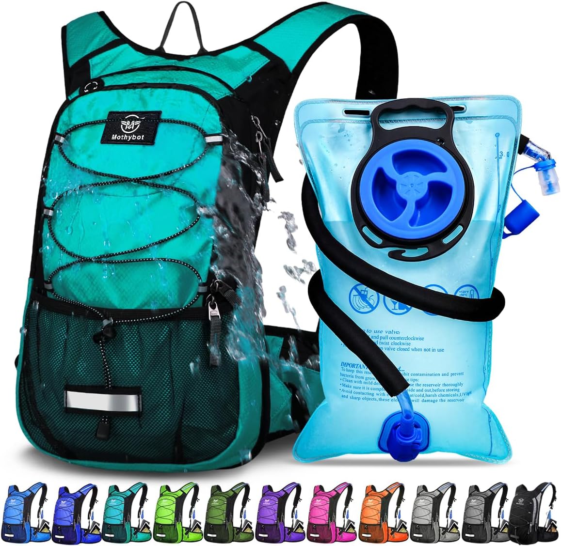 Insulated Hydration Backpack Pack with 3L BPA Free Leak Proof Water Bladder, Large Storage Lightweight Hiking Daypack with Waist Pouches & Cooler Layer, for Running, Biking, Camping, Festival - Roamly