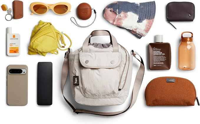 Bellroy Cinch Bucket Bag (compact 9 liter lightweight crossbody bag with external organization, internal zip pocket, adjustable shoulder strap, and adapts to be carried three ways) - Oat