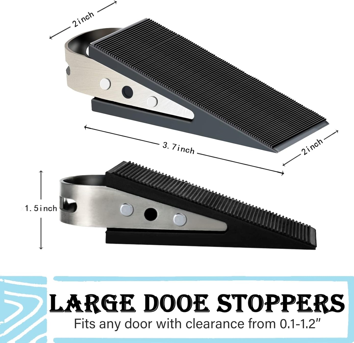 Shackcom Rubber Door Stopper Wedge, 1 Pack Black Heavy Duty Door Stop Suitable for All Floor Types, with Stainless Steel Hangers for Easy Storage, Prevents Unwanted Slams and Bumps