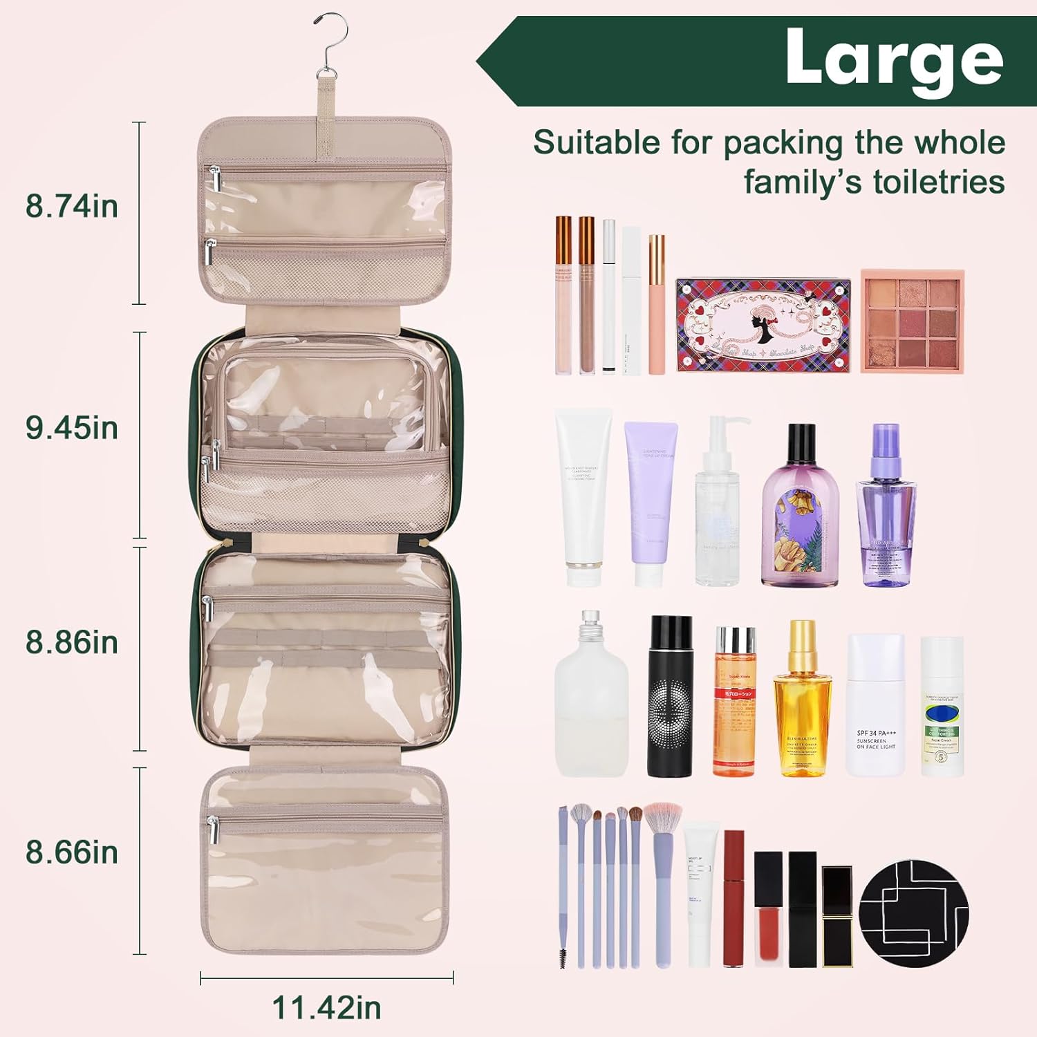 Wedama Toiletry Bag for Women, Large Cosmetic Travel Bag, Hanging Toiletry Bag for Bathroom, Thickened PVC Waterproof Travel Makeup Bag, Toiletries Bag for Travel Business Trips and Camping - Roamly