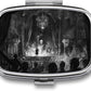 Metal 2 Compartment Pill Organizer Travel Friendly Portable Compact Pill Box Cute Pill Case,for Pocket Wallets Daily Portable Medicine Vitamin Tablet Storage (A Dark Stage)