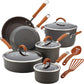 Rachael Ray Cucina Dishwasher Safe Hard Anodized Nonstick Cookware Pots and Pans Set, 12 Piece, Gray with Orange Handles