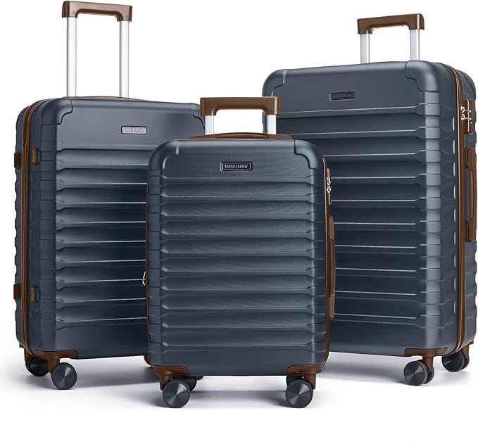 LIGHT FLIGHT Luggage Sets, 3 Piece Durable Suitcase Set with Spinner Wheels, 3 Pcs Hard Shell Lightweight Luggage with TSA Lock, Large Checked Travel Suitcases, 20/24/28 Inch,Blue/Brown