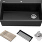 KRAUS Bellucci Workstation 33" Single Bowl Granite Kitchen Sink in Metallic Black w/Accessories, KGTW2-33MBL, Includes Dish Drainer/Dish Drying Rack