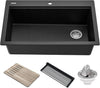 KRAUS Bellucci Workstation 33" Single Bowl Granite Kitchen Sink in Metallic Black w/Accessories, KGTW2-33MBL, Includes Dish Drainer/Dish Drying Rack