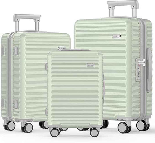 SHOWKOO Luggage Sets 3 Piece Hardside Expandable Suitcase with Double Spinner Wheels Tsa Lock Cyan (20in/24in/28in)