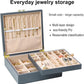 2-layer jewelry box，Jewelry Organizer with Handle，with hanging necklace hooks, detachable jewelry trays, suitable for storing a large amount of jewelry gift box (Large-Grey)