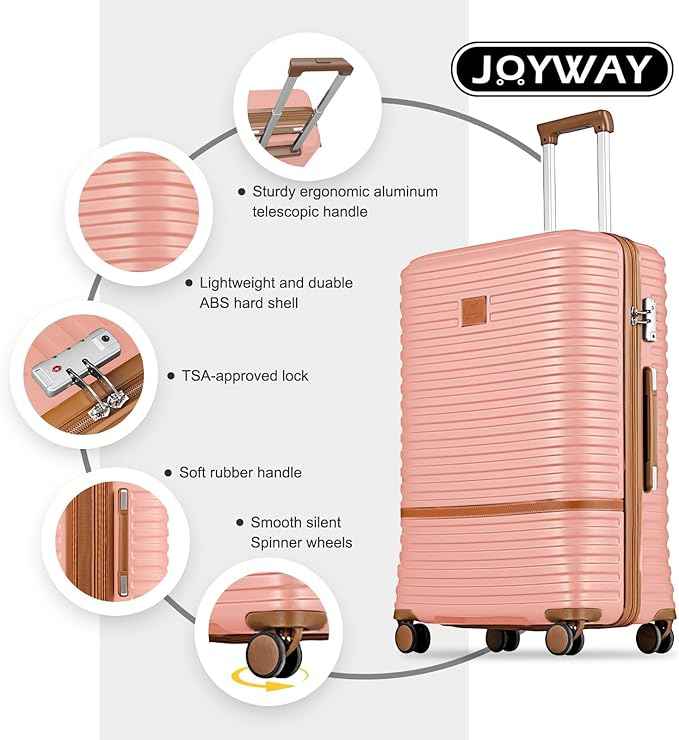 Joyway Expandable Luggage Sets 5 Piece Carry on and Check,Hardside Suitcase with Spinner Wheels and TSA Lock (Pink,20/24)