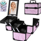 Makeup Train Case, Portable Makeup Case with Mirror, 2-Trays Cosmetic Organizer Case,Nail Polish Organizer, Travel Makeup Box, Profesional for Salon Barber, Pattern Black Pink