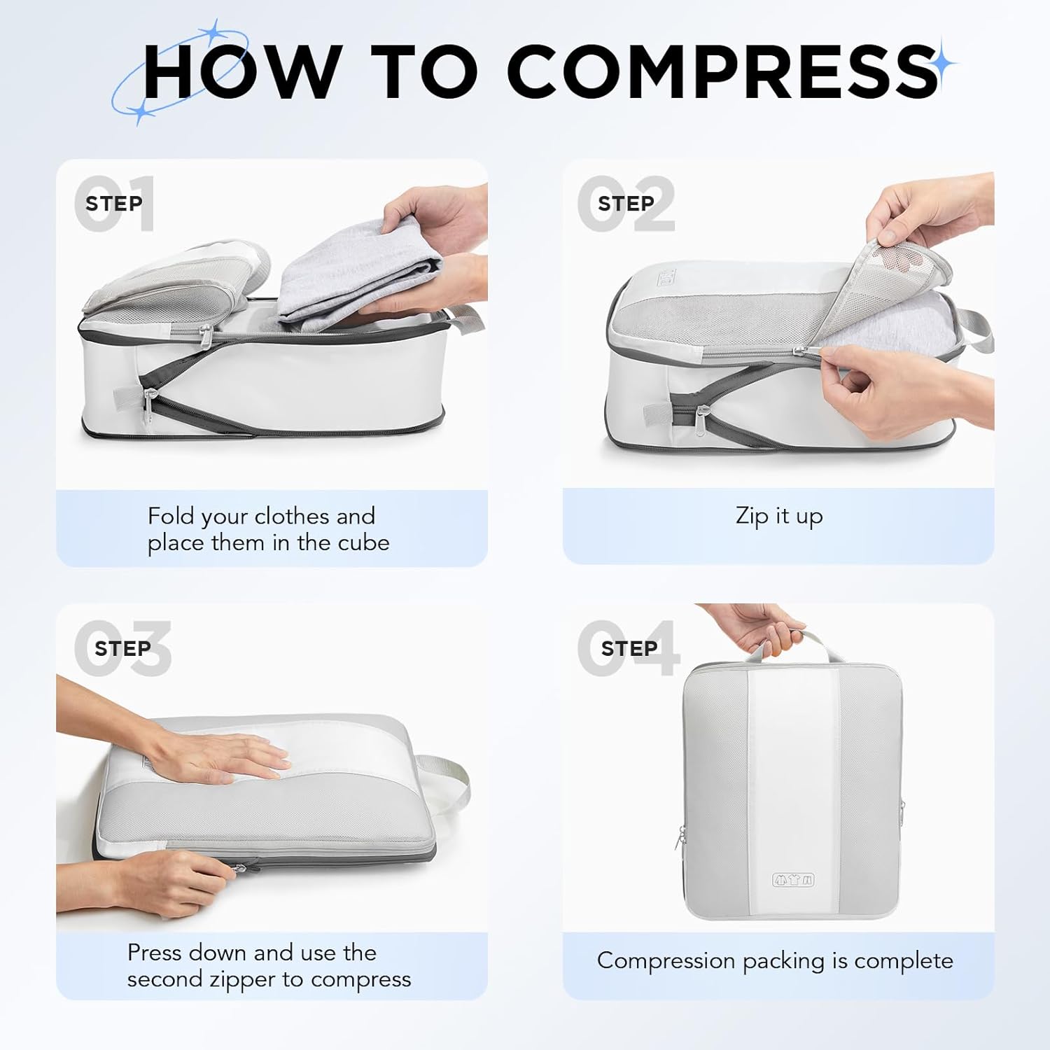 10 Set Compression Packing Cubes for Travel Essentials,Compressible Expandable Packing Cubes for Suitcase,OlarHike Luggage Organizer Bags for Travel,Handy Helper for Organizing Clothes(White) - Roamly