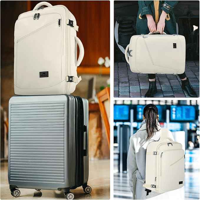 MATEIN Large Backpack for Travel Flight Approved, 45L Carry on Backpack with Padded Shoulder Straps for Adult, Men, Women, Expandable Daypack for Clothes, Travel Essentials, Beige