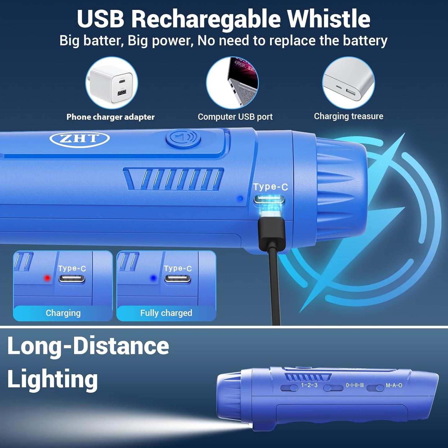 ZHT Electronic Whistle for Coaches, Referees, Teachers - 3 Tones & 3 High Volume, Handheld Whistles with Lanyard - Sports Whistle for Volleyball Soccer, Outdoor Camping, Emergency Safety