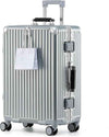 HotWay Carry On Luggage with Leather Handle, PC Zipperless Suitcase with Spinner Wheels and TSA Locks, 22x14x9 Airline Approved Luggage for Travel, Silver, 20 Inch