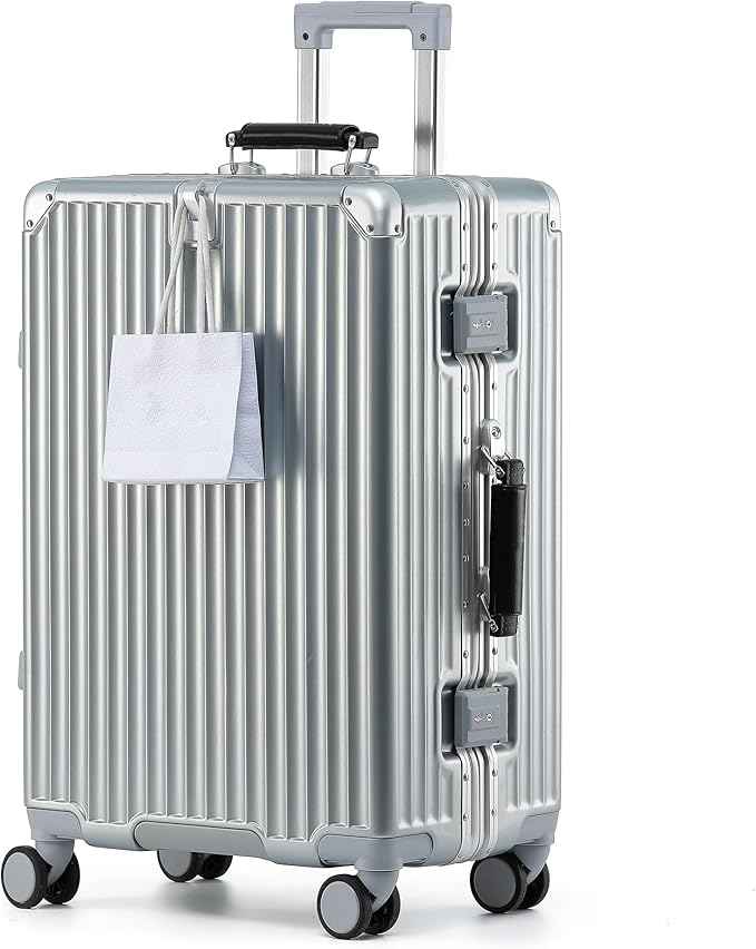 HotWay Carry On Luggage with Leather Handle, PC Zipperless Suitcase with Spinner Wheels and TSA Locks, 22x14x9 Airline Approved Luggage for Travel, Silver, 20 Inch