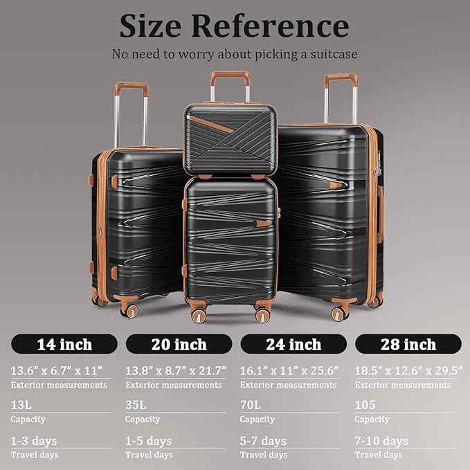 4 Piece Expandable Hardshell Pink Luggage Sets with Spinner Wheels, Lightweight Travel Suitcase Set with TSA Locks, 20 inch Carry On for Women (Black, 4 Piece Set)