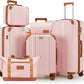 Luggage Set 6 Piece with Cup Holder,Hardshell TSA Lock Spinner Wheels Carry on Lightweight Suitcase，Hook and YKK Zippers for Valentine Gifts(Pink, 6 piece sets（14/20/24/28/DB/TB）)