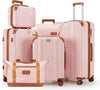 Luggage Set 6 Piece with Cup Holder,Hardshell TSA Lock Spinner Wheels Carry on Lightweight Suitcase，Hook and YKK Zippers for Valentine Gifts(Pink, 6 piece sets（14/20/24/28/DB/TB）)