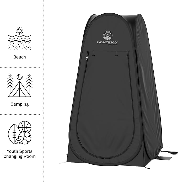 Wakeman Pop Up Changing Tent, 3.3 x 3.3 x 6.2ft, Camping Shower Tent for Portable Toilet Stall or Dressing Room with Carry Bag for Camping, Beach, or Tailgate, Polyester
