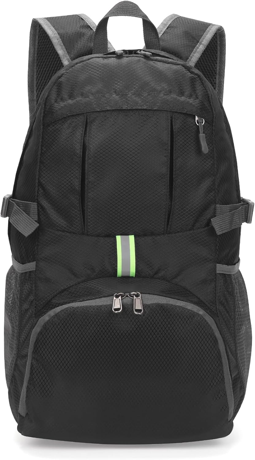 Yaopeing Lightweight Backpack,25L Foldable Hiking Packable,Water Resistant Travel Outdoor Shoulder Bag for Woman Men,Black - Roamly
