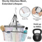 F-color Mesh Shower Caddy Portable with Drawstring - Upgrade Deeper 7 Pockets Dorm Room Essentials for Guys Girls with S Hook, Shower Bag Basket Tote for College Camping Toiletry Bathroom, White