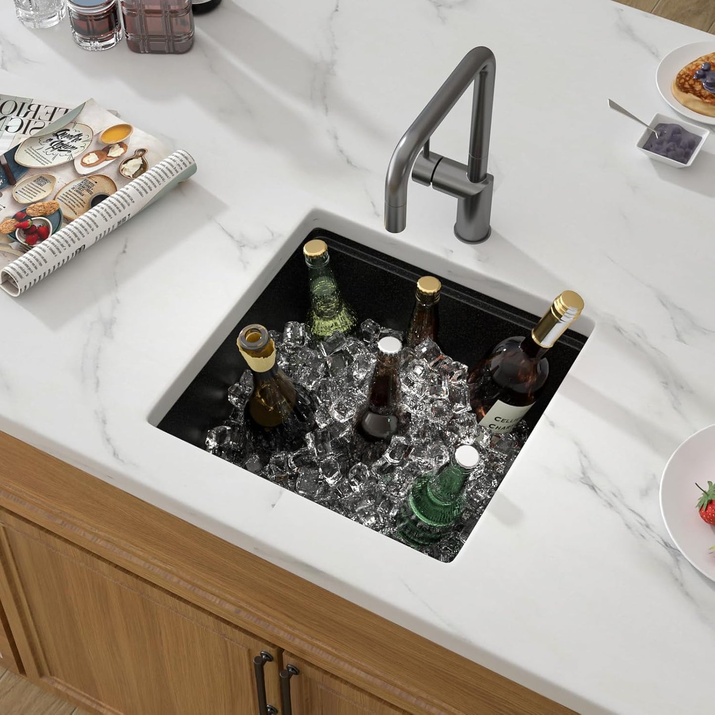 18 Black Granite Composite Bar Sink 18x18 Single Bowl Granite Composite Undermount Small Kitchen Sink Small Wet Bar Sinks with Workstation Quartz Natural Stone