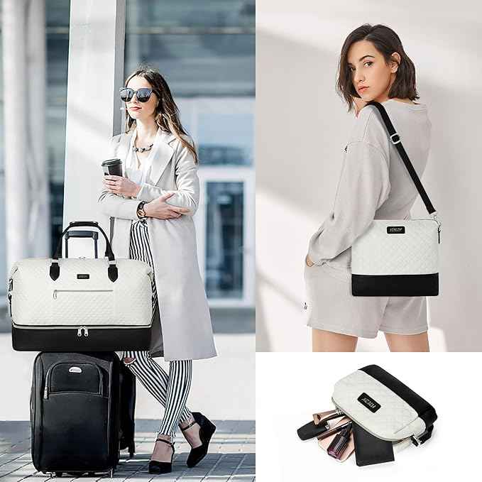 Weekender Bag for Women, Travel Duffel Bag Carry On Overnight Bag with Shoe Compartment Large Nylon Travel Weekend Tote Bag