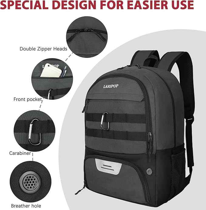 LARIPOP Soccer Backpack Soccer Bag with Ball Holder & Shoe Compartment Youth Sports Equipment Training Bag