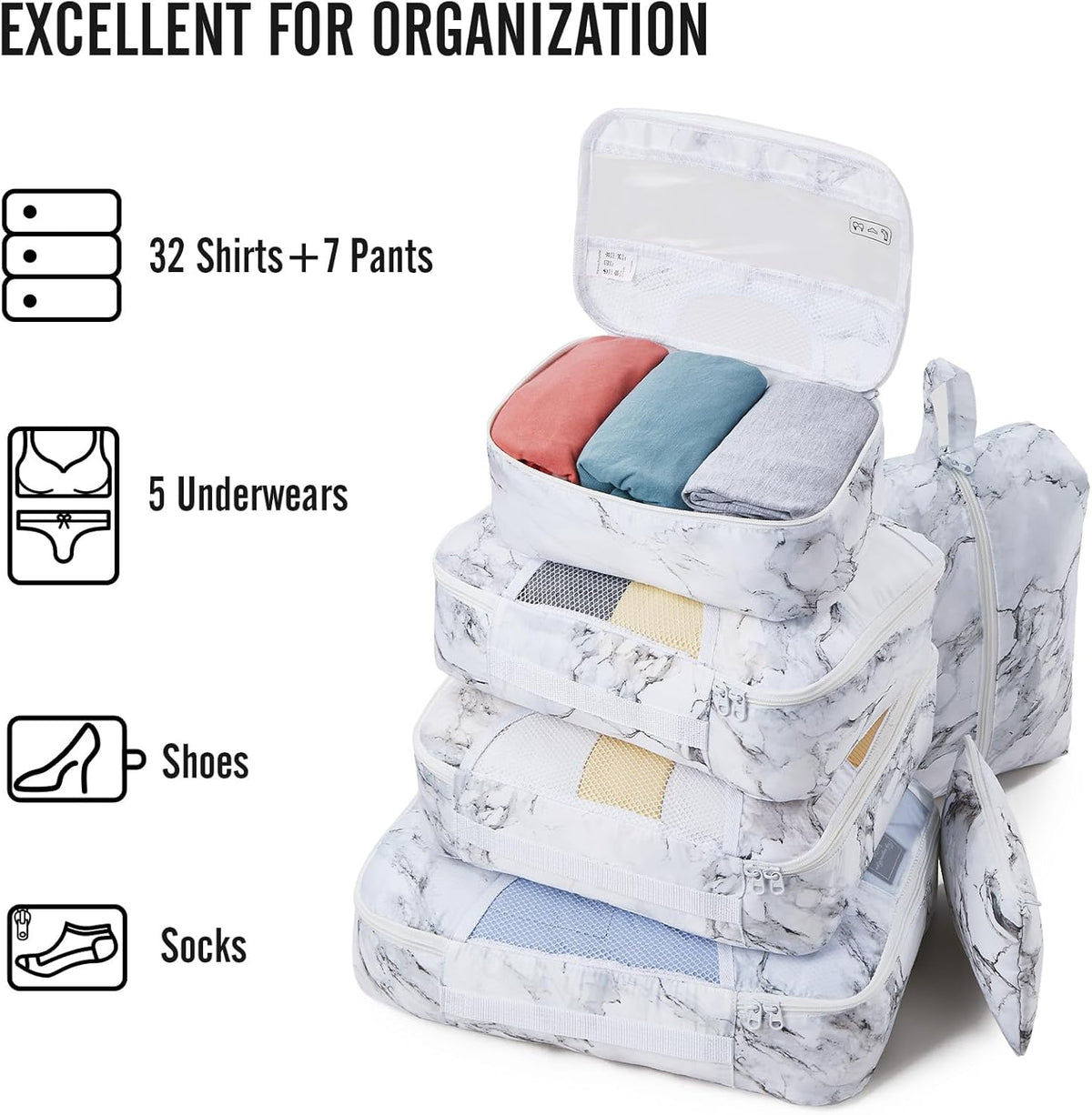Veken 8 Set Packing Cubes for Travel Essentials, Suitcase Organizer Bags in 4 Sizes, Carry-On Luggage Accessories with Large Laundry & Hanging Toiletry Bag, Must-Have for Airplane, Road Trip & Camping - Roamly