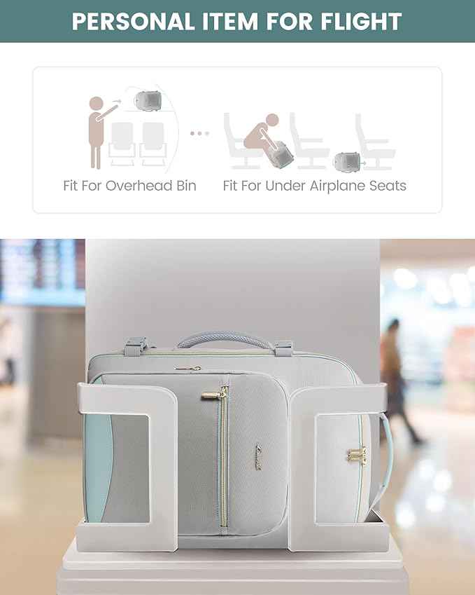 LOVEVOOK Travel Backpack for Women & Men 40L,Airline Approved Carry On Backpack Travel Essentials,TSA Carry on Luggage,Waterproof Personal Item Travel Bag,Suitcase with 3 Cubes,Light grey-Mint green