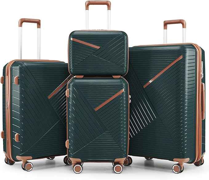 4 Piece Expandable Hardshell Pink Luggage Sets with Spinner Wheels, Lightweight Travel Suitcase Set with TSA Locks, 20 inch Carry On for Women (Army Green, 4 Piece Set)