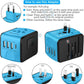 Travel Adapter Worldwide, Universal International Power Plug Adapter W/2.4A 3xUSB-A and 3.0A Type-C Wall Charger, European Travel Plug Adapter for Europe UK EU US CA AU Italy Asia-Blue