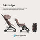 Mompush Velo Lightweight Travel Stroller – One-Hand Fold, Ultra-Compact & Airplane Friendly, Lie-Flat Recline Seat (from Birth to 50 lbs), Includes Cup Holder, Shoulder Strap, and Leather Bumper Bar