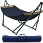 Tranquillo Ultimate Relaxation Portable Hammock Stand with Cotton Canvas Net, Spreader Bar, Quick Fold Unfold in 30 Seconds Steel Frame Hammock 600 lbs Capacity Outdoor, Navy