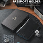 VULKIT Passport Holder with Airtag Holder RFID Blocking Passport Wallet Travel Leather Passport for Women(Black Navy)
