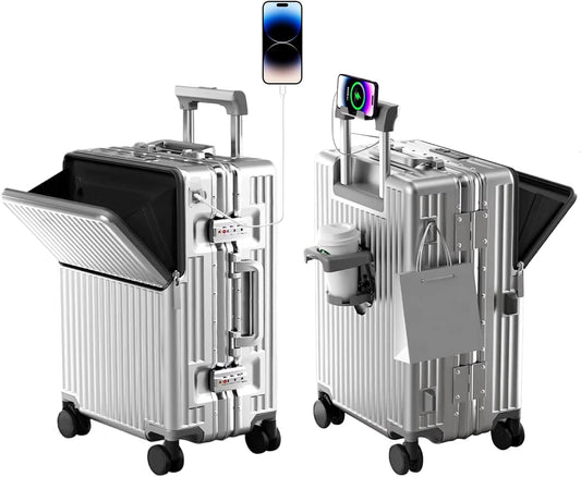 Zipperless Luggage, Polycarbonate Aluminum Hard Shell, Expandable Carry-On Suitcase with Spinner Wheels, Hard Shell Suitcase, 24 Inch Cabin - Roamly