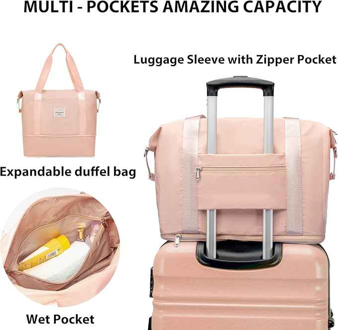 LONG VACATION 6 Piece Luggage Set Carry on Suitcase with ABS+PC hardshell, Spinner Wheels & YKK Zipper TSA Lock (PINK, 6 piece set)