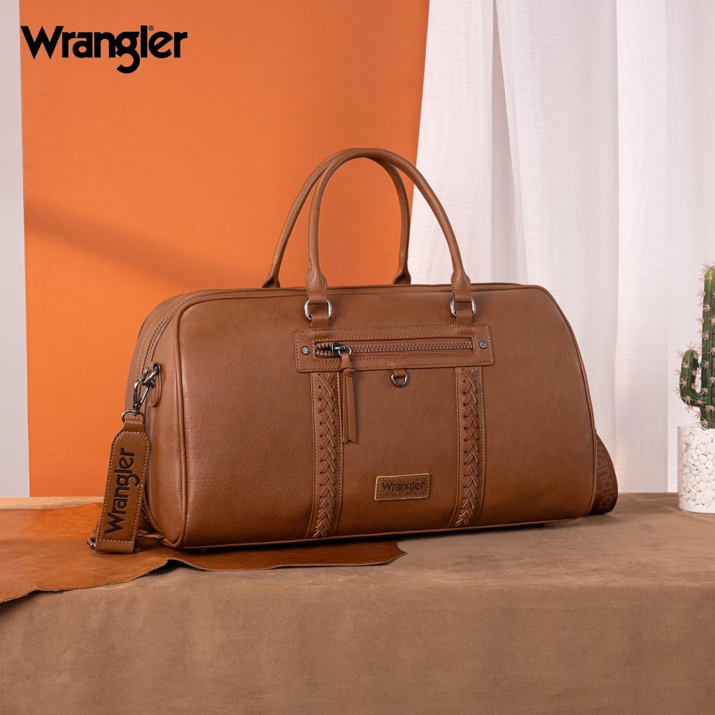 Wrangler Travel Duffel Bag Large Weekender Bag for Women Designer Carry on Overnight Bag for Trips Leather Luggage Bag Brown - Roamly