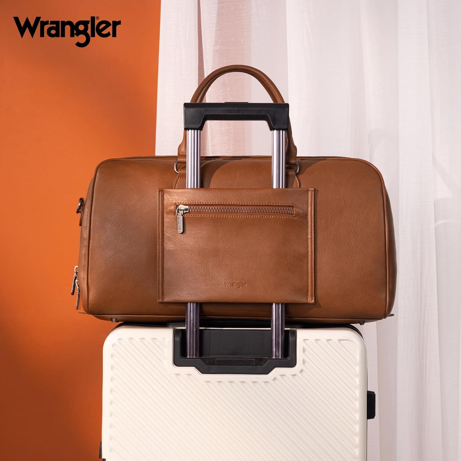 Wrangler Travel Duffel Bag Large Weekender Bag for Women Designer Carry on Overnight Bag for Trips Leather Luggage Bag Brown - Roamly