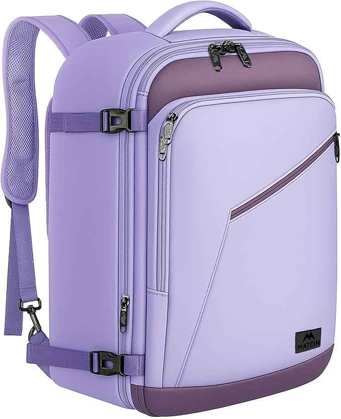 MATEIN Purple Travel Backpack, Large Capacity Carry on Backpack with Detachable Shoulder Straps, Water Resistant Personal Item Bag for Traveler, Traveling Essential for Women