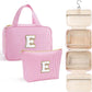 YOOLIFE Teen Girl Gifts Trendy Stuff - Birthday Gifts for 7 8 9 10 11 12 13 14 15 16 17 18 Year Old Teen Girls, Hanging Toiletry Bag Initial Makeup Bag - Letter E, Pink