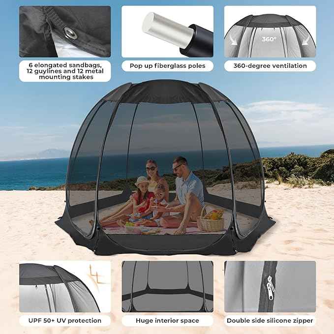 Alvantor Pop Up Screen House Gazebo with Mosquito Netting, Instant UV Resistant Sun Shelter for Patio & Backyard, Portable Canopy Tent for 2-10 Person