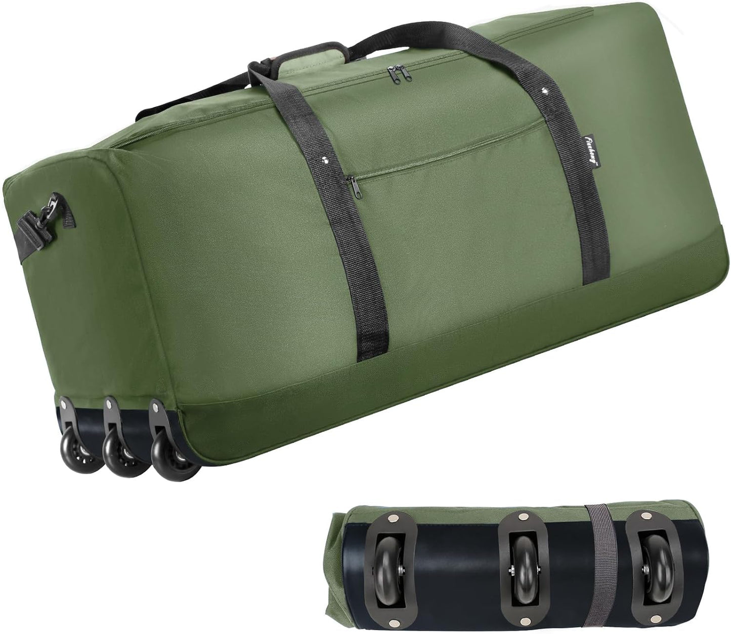Finnhomy 120L Foldable Rolling Duffel Bag with 3 Wheels, Light Weight Travel Duffel bag with Large Loading Capacity, 32 inch Rolling Duffel bag with Shoulder Strap for Travel Camping Sports - Roamly