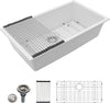 Dcolora 33" Quartz Granite Composite White Kitchen Sink Undermount Sink Deep Single Bowl, Round Corner, 33"x19", DC-GU7750