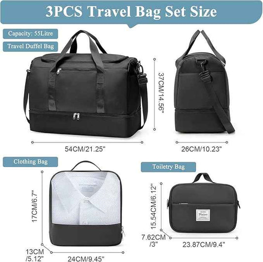 Extra Large Travel Duffle Bag,Carry on Overnight Weekend Bag with Shoes Compartment,Weekender Bags for Women for Travel Business Trips Sport Hospital,3 Pcs Set,Black