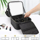 Relavel Makeup Bag with LED Mirror, Travel Makeup Case with Rechargeable Lighted Mirror 3 Color Lights, Dual Layer Cosmetic Box Makeup Brush Lipstick Holder Organizer for Women, Leather Black