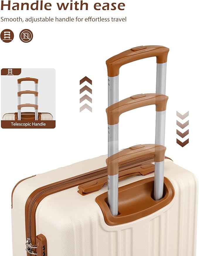 Coolife Luggage, Suitcase with Durable and Lightweight, Checked Luggage with ABS Hardshell, Dual Spinner Wheels, TSA Lock, and YKK Zipper (apricot white, M(24in))