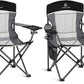 ALPHA CAMP 2PC Oversized Mesh Back Camping Folding Chair Heavy Duty Support 350 LBS Collapsible Steel Frame Quad Chair Padded Arm Chair with Cup Holder Portable for Outdoor (Black-2PC)
