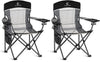 ALPHA CAMP 2PC Oversized Mesh Back Camping Folding Chair Heavy Duty Support 350 LBS Collapsible Steel Frame Quad Chair Padded Arm Chair with Cup Holder Portable for Outdoor (Black-2PC)